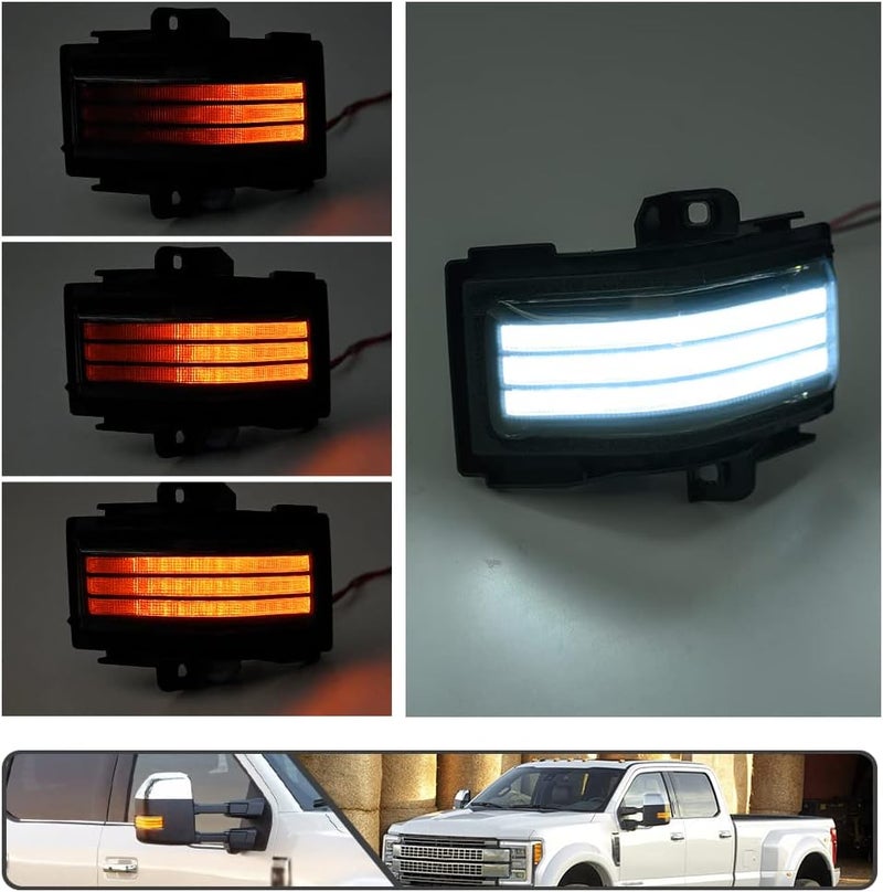 Mingrui test 2Pcs Sequential LED Side Mirror Marker Light for Ford F150 2015-2023, F250 F350 F450 F550 Super Duty 2017-2023 Amber Dynamic Blinker Indicator Turn Signal Light White Driving/Running Light Smoke Lens - Image 2